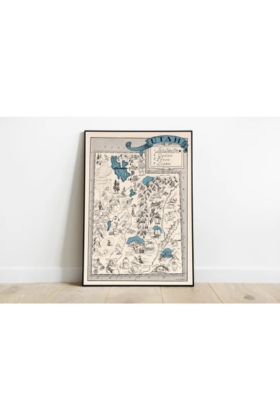 Pegziz Utah Haritası Sanatsal Duvar Dekorasyon Poster 60x90cm. ürün görseli 1