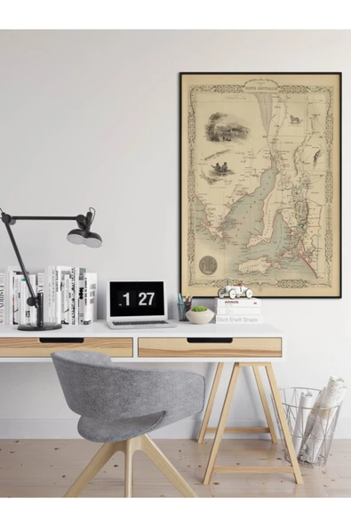 Pegziz Güney Avustralya 1851 Haritası Sanatsal Duvar Dekorasyon Poster 60x90cm. ürün görseli 1