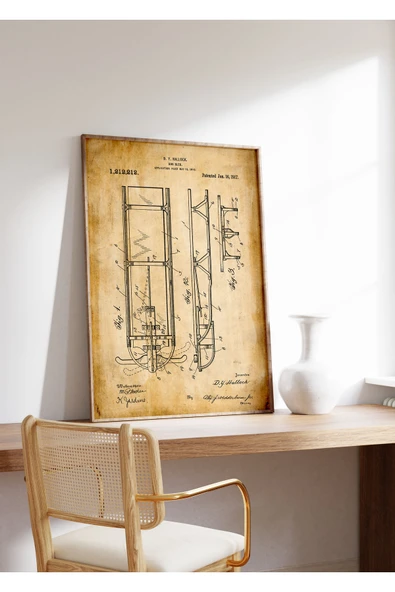Pegziz Dekoratif Sanatsal Kar Kızağı Patent Posteri 50x70cm. ürün görseli 1