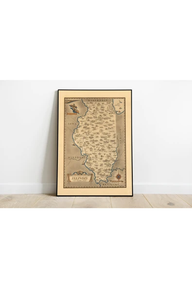 Pegziz Amerika Illinois Haritası Sanatsal Duvar Dekorasyon Poster 60x90cm. ürün görseli 1