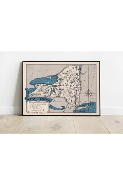 Pegziz New York Haritası Sanatsal Duvar Dekorasyon Poster 60x90cm. ürün görseli 1