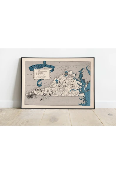 Pegziz Virginia Haritası Sanatsal Duvar Dekorasyon Poster 60x90cm. ürün görseli 1
