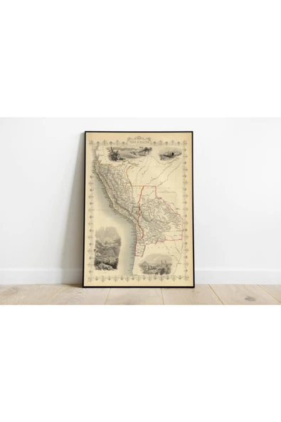 Pegziz Peru Ve Bolivya 1851 Haritası Sanatsal Duvar Dekorasyon Poster 60x90cm. ürün görseli 1