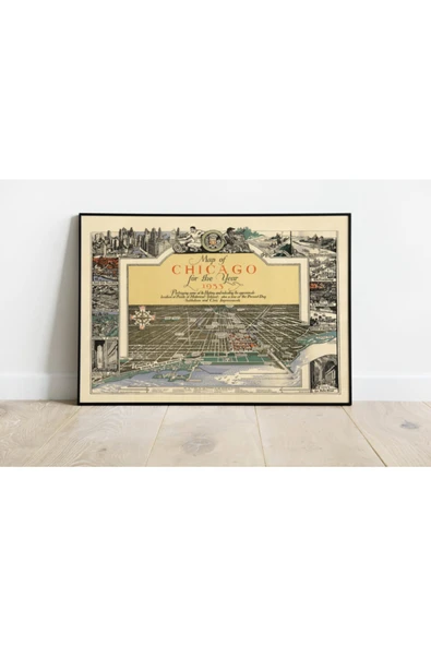 Pegziz Chicago 1933 Haritası Sanatsal Duvar Dekorasyon Poster 60x90cm. ürün görseli 1