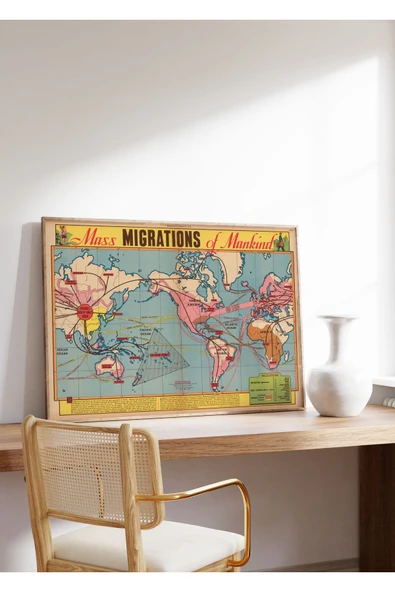 Pegziz Insanlığın Toplu Göçler Dünya Haritası Posteri 60x90cm. ürün görseli 1