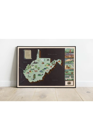 Pegziz Amerika West Virginia Eyaleti Eski Haritası Sanatsal Duvar Dekorasyon Poster 60x90cm. ürün görseli 1