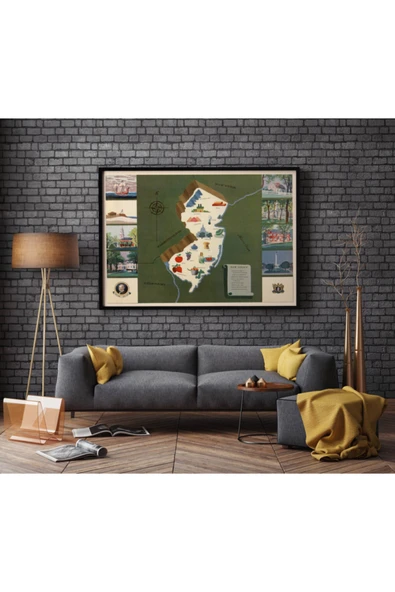 Pegziz Amerika New Jersey Eyaleti Eski Haritası Sanatsal Duvar Dekorasyon Poster 60x90cm. ürün görseli 1