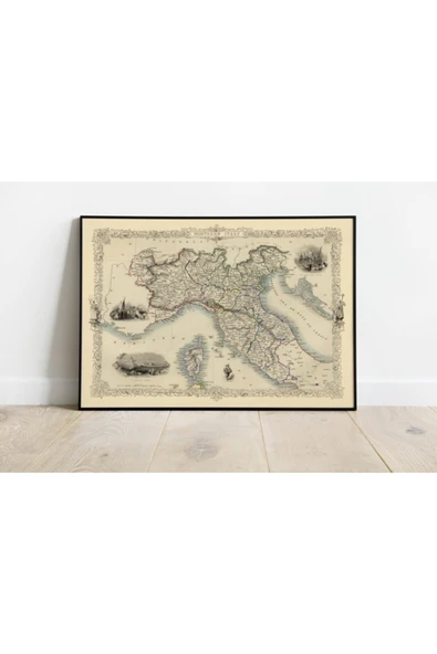 Pegziz Kuzey Italya Haritası Sanatsal Duvar Dekorasyon Poster 60x90cm. ürün görseli 1