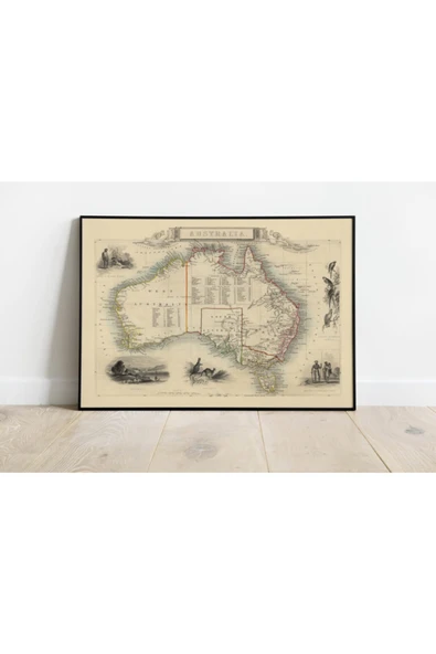 Pegziz Avustralya 1851 Haritası Sanatsal Duvar Dekorasyon Poster 60x90cm. ürün görseli 1