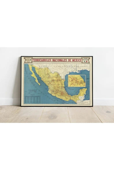 Pegziz Meksika Haritası Sanatsal Duvar Dekorasyon Poster 60x90cm. ürün görseli 1