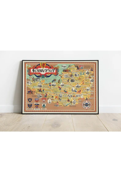 Pegziz Ingiltere Somerset 1950 Haritası Sanatsal Duvar Dekorasyon Poster 60x90cm. ürün görseli 1