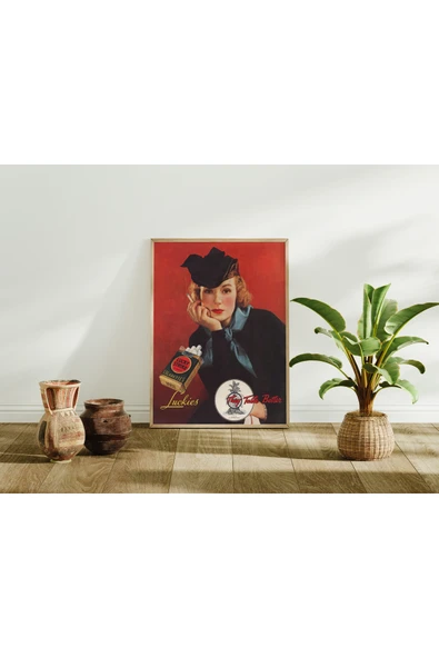 Pegziz Dekoratif Vintage Lucky Strike Reklam Afişi Poster 50x70cm. ürün görseli 1
