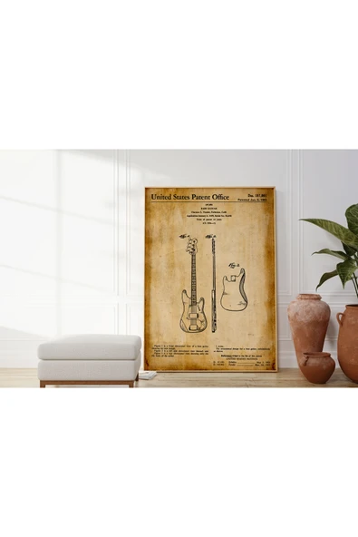 Pegziz Dekoratif Sanatsal Bas Gitar Patent Posteri 60x90cm. ürün görseli 1