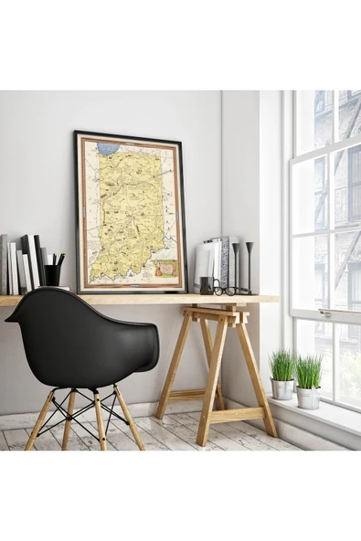 Pegziz Indiana Haritası Sanatsal Duvar Dekorasyon Poster 60x90cm. ürün görseli 1