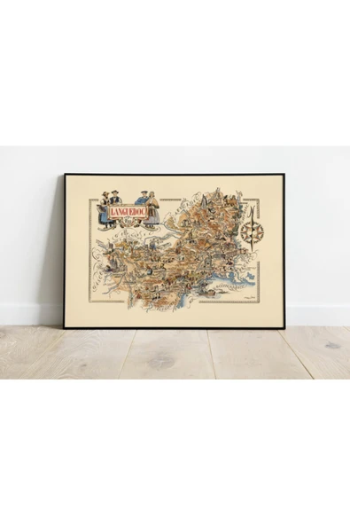 Pegziz Fransa Languedoc Bölgesi Haritası Sanatsal Duvar Dekorasyon Poster 60x90cm. ürün görseli 1