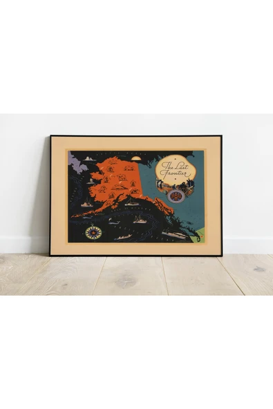 Pegziz Alaska Haritası Sanatsal Duvar Dekorasyon Poster 60x90cm. ürün görseli 1