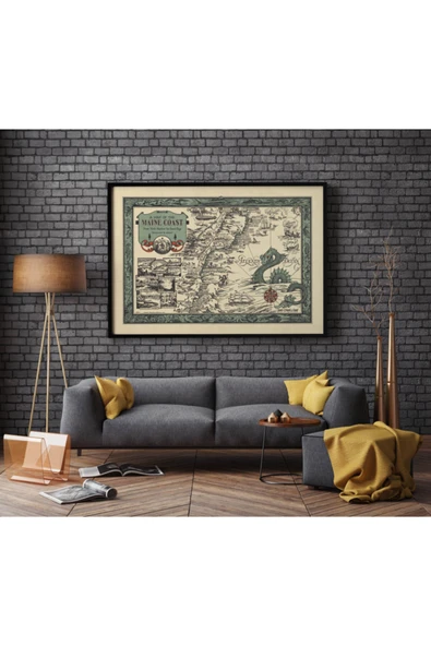 Pegziz Maine Eyaleti Eski Haritası Sanatsal Duvar Dekorasyon Poster 60x90cm. ürün görseli 1