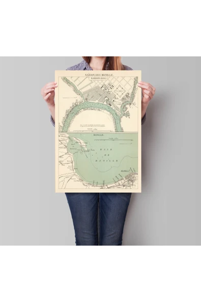 Pegziz Vietnam Saygon Eski Şehir Haritası Sanatsal Duvar Dekorasyon Poster 60x90cm. ürün görseli 1