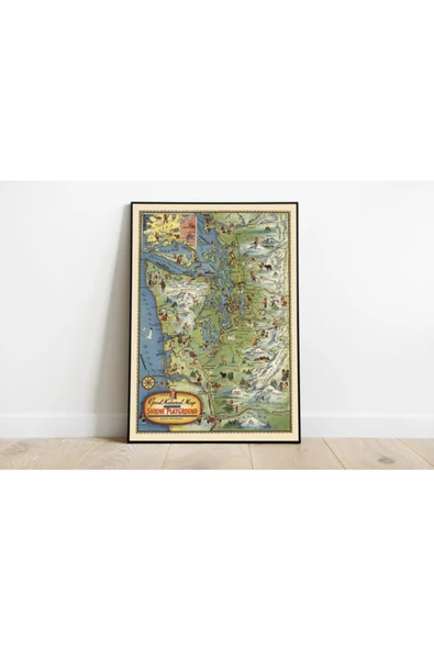Pegziz Washington Seattle Haritası Sanatsal Duvar Dekorasyon Poster 60x90cm. ürün görseli 1