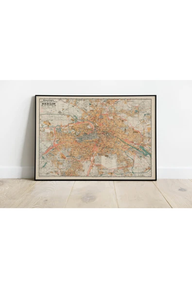 Pegziz Berlin Haritası Sanatsal Duvar Dekorasyon Poster 60x90cm. ürün görseli 1