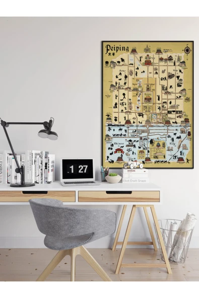 Pegziz Çin Pekin 1938 Şehir Planı Haritası Sanatsal Duvar Dekorasyon Poster 60x90cm. ürün görseli 1