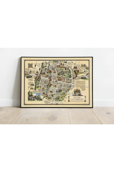 Pegziz Ingiltere Canterbury Şehir Planı Haritası Sanatsal Duvar Dekorasyon Poster 60x90cm. ürün görseli 1