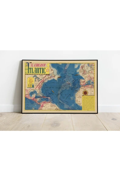Pegziz Kuzey Atlantik Okyanusu Haritası Sanatsal Duvar Dekorasyon Poster 60x90cm. ürün görseli 1