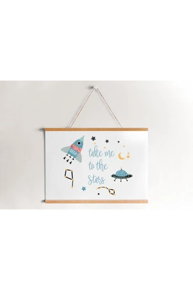 Pegziz Çocuk Odası Ahşap Askılı Uzay Baskılı Kanvas Duvar Dekorasyonu 40x50cm. ürün görseli 1