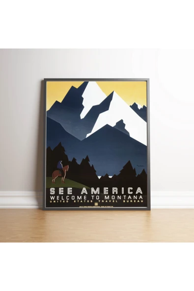 Pegziz Amerika Montana Vintage Sanatsal Poster 60x90cm. ürün görseli 1