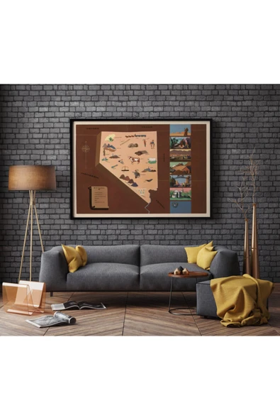 Pegziz Amerika Nevada Eyaleti Eski Haritası Sanatsal Duvar Dekorasyon Poster 60x90cm. ürün görseli 1