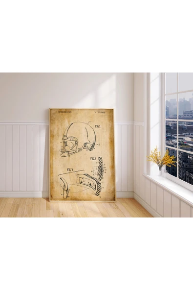 Pegziz Dekoratif Sanatsal Futbol Kaskı Patent Posteri 60x90cm. ürün görseli 1
