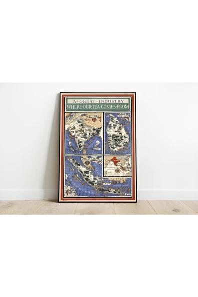 Pegziz Dünya Çayları Haritası Sanatsal Duvar Dekorasyon Poster 60x90cm. ürün görseli 1