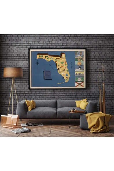 Pegziz Amerika Florida Eyaleti Eski Haritası Sanatsal Duvar Dekorasyon Poster 60x90cm. ürün görseli 1