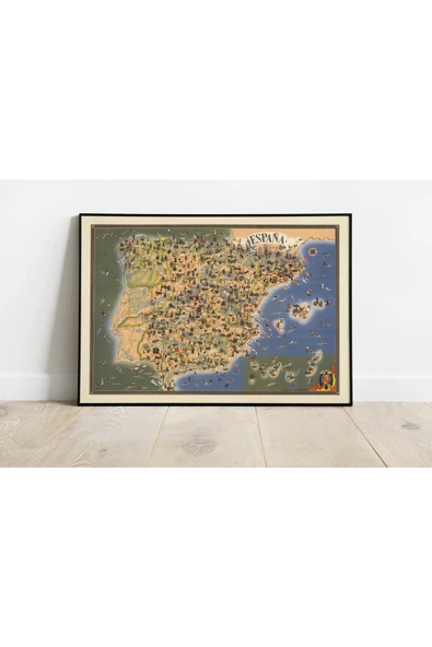 Pegziz Ispanya 1959 Haritası Sanatsal Duvar Dekorasyon Poster 60x90cm. ürün görseli 1