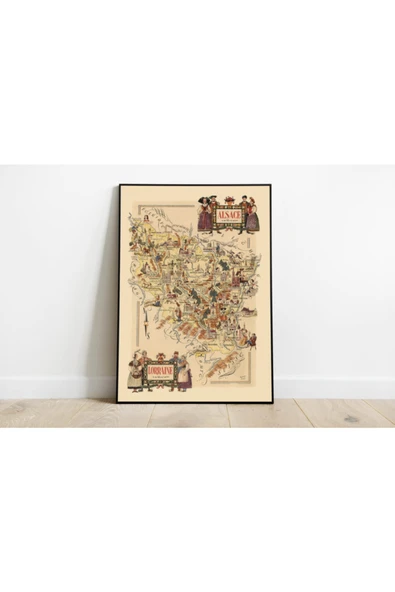 Pegziz Fransa Alsace Lorraine Bölgesi Haritası Sanatsal Duvar Dekorasyon Poster 60x90cm. ürün görseli 1