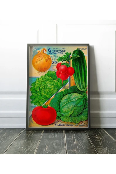 Pegziz Sebze Çeşitleri Vintage Sanatsal Poster 50x70cm. ürün görseli 1