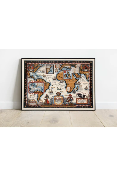 Pegziz Dünya Tarihi Önemli Korsanlar Haritası Sanatsal Duvar Dekorasyon Poster 60x90cm. ürün görseli 1