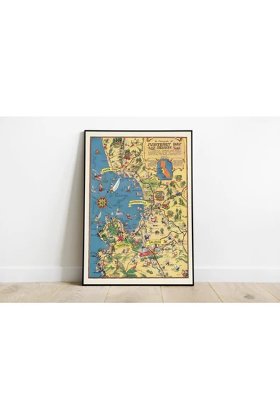 Pegziz Monterey Körfezi Haritası Sanatsal Duvar Dekorasyon Poster 60x90cm. ürün görseli 1