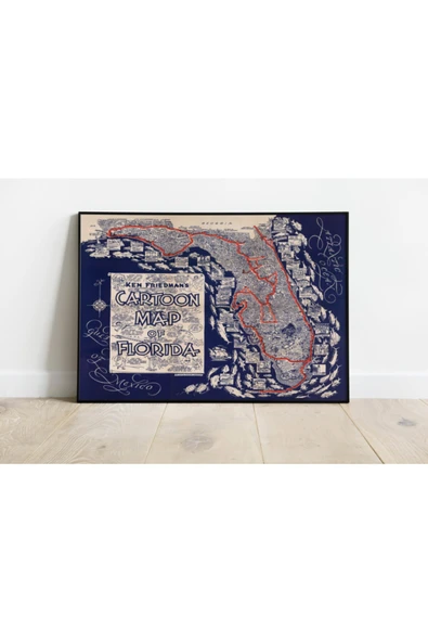 Pegziz Florida Haritası Sanatsal Duvar Dekorasyon Poster 60x90cm. ürün görseli 1