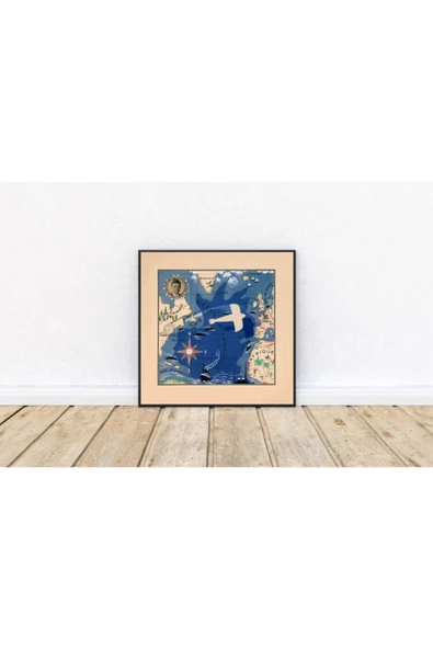 Pegziz Charles Lindbergh 1927 Haritası Sanatsal Duvar Dekorasyon Poster 60x60cm. ürün görseli 1