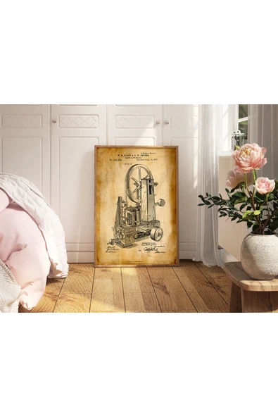 Pegziz Dekoratif Sanatsal Dikey Testere Makinesi Patent Posteri 60x90cm. ürün görseli 1