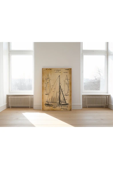 Pegziz Dekoratif Sanatsal Yelkenli Tekne Patent Posteri 60x90cm. ürün görseli 1