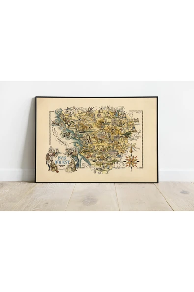 Pegziz Fransa Pays D'ouest Haritası Sanatsal Duvar Dekorasyon Poster 60x90cm. ürün görseli 1