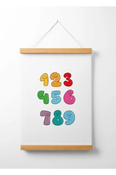 Pegziz Çocuk Odası Ahşap Askılı Rakamlar Baskılı Kanvas Duvar Dekorasyonu 40x50cm. ürün görseli 1