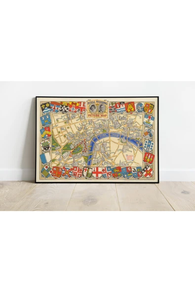 Pegziz Ingiltere Kraliçe Elizabeth Royal Wedding Haritası Sanatsal Duvar Dekorasyon Poster 60x90cm. ürün görseli 1