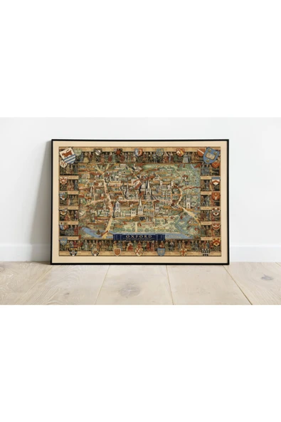 Pegziz Ingiltere Oxford Haritası Sanatsal Duvar Dekorasyon Poster 60x90cm. ürün görseli 1