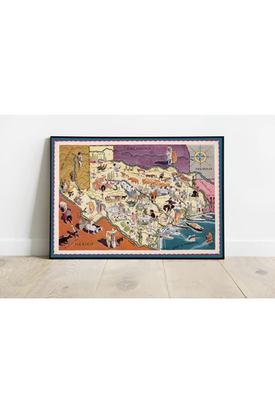 Pegziz Teksas 1932 Haritası Sanatsal Duvar Dekorasyon Poster 60x90cm. ürün görseli 1