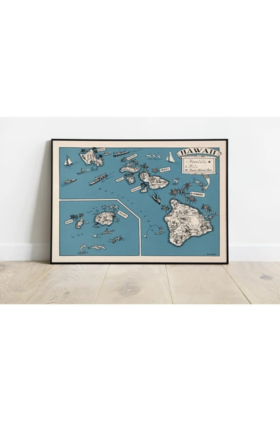 Pegziz Hawaii Adaları Haritası Sanatsal Duvar Dekorasyon Poster 60x90cm. ürün görseli 1