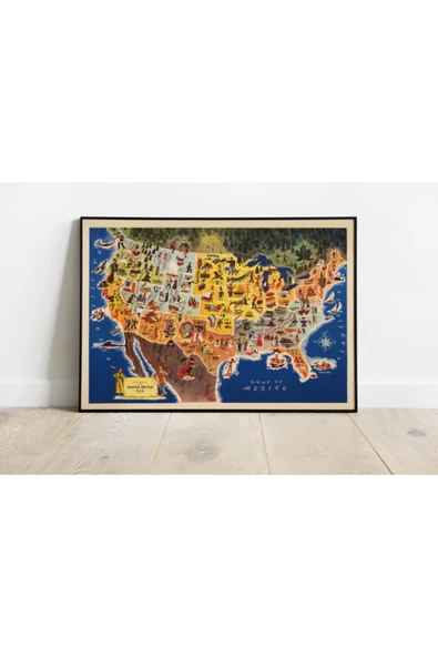 Pegziz Amerika Birleşik Devletleri Haritası Sanatsal Duvar Dekorasyon Poster 60x90cm. ürün görseli 1
