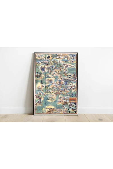 Pegziz Güney Dakota Haritası Sanatsal Duvar Dekorasyon Poster 60x90cm. ürün görseli 1